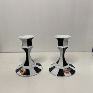 Black and White Candle Holder, Whimsical Candle Holders, Harlequin, Elegant Cand